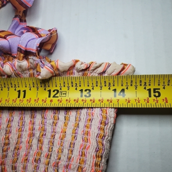Anthro Dola Chan Mix Stripe Smocked Top In Tahitian Sun Stripe - Tie Strap  Sz L - Picture 8 of 8